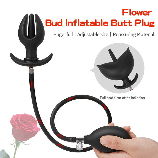 Can be Outdoor Wear Flower Bud Inflated Anal Plug  ass sex toys