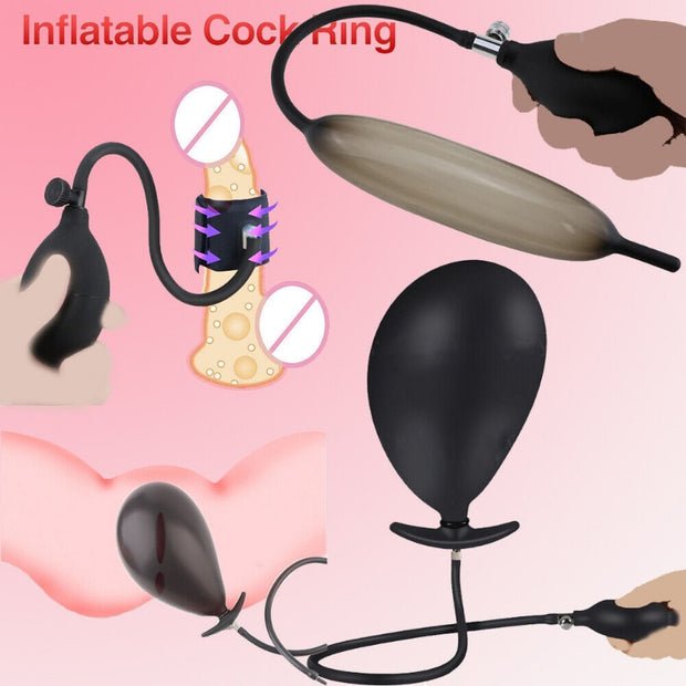 Inflatable Silicone Anal Butt Plug Dildo G-spot Pump Ass Dilator Sex Toys